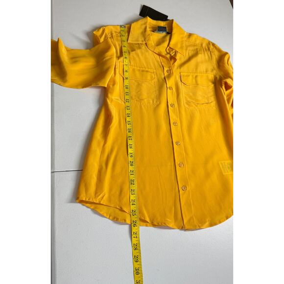 Guess by Marciano Top Blouse Womens XS Yellow Long Sleeve Button Up Silk Preppy - Picture 6 of 13